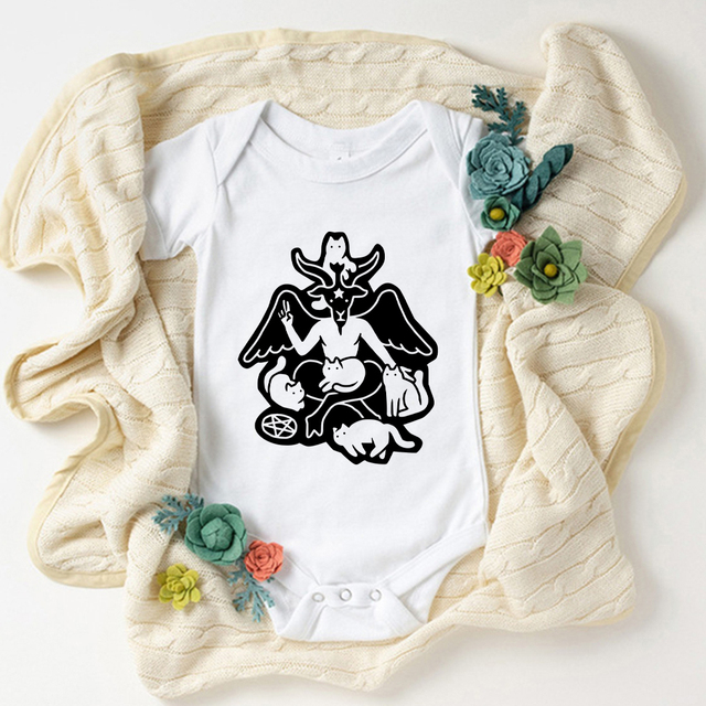 Gothic Harajuku body niemowlęce - szatan i kot graficzny, USA, nowy styl - Hipster, dla chłopca, dla dziewczynki, casual, trendy - Wianko - 19
