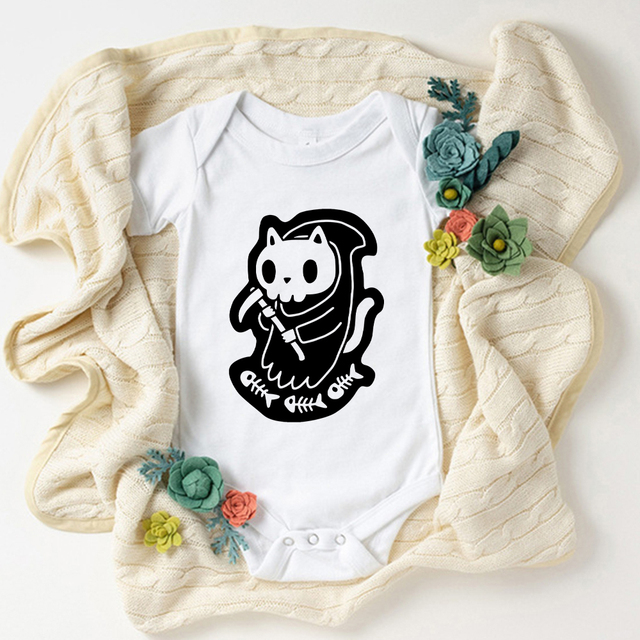 Gothic Harajuku body niemowlęce - szatan i kot graficzny, USA, nowy styl - Hipster, dla chłopca, dla dziewczynki, casual, trendy - Wianko - 6