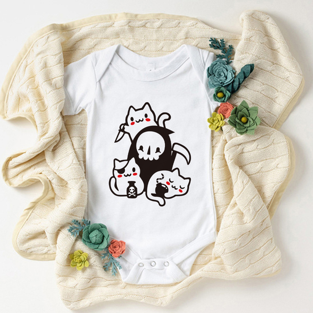 Gothic Harajuku body niemowlęce - szatan i kot graficzny, USA, nowy styl - Hipster, dla chłopca, dla dziewczynki, casual, trendy - Wianko - 14