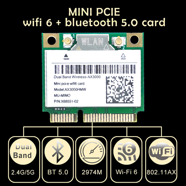 Karta sieciowa Wi-Fi 6 Intel AX200 AX200HMW z Bluetooth 5.0 - PK 9260AC 8265ac 2974 Mb/s Windows 10 - Wianko - 2