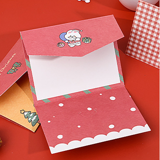 Karty z życzeniami Kawaii Cartoon Christmas - składane małe karty w kopercie do samodzielnego ozdabiania (1 sztuka) - Wianko - 13