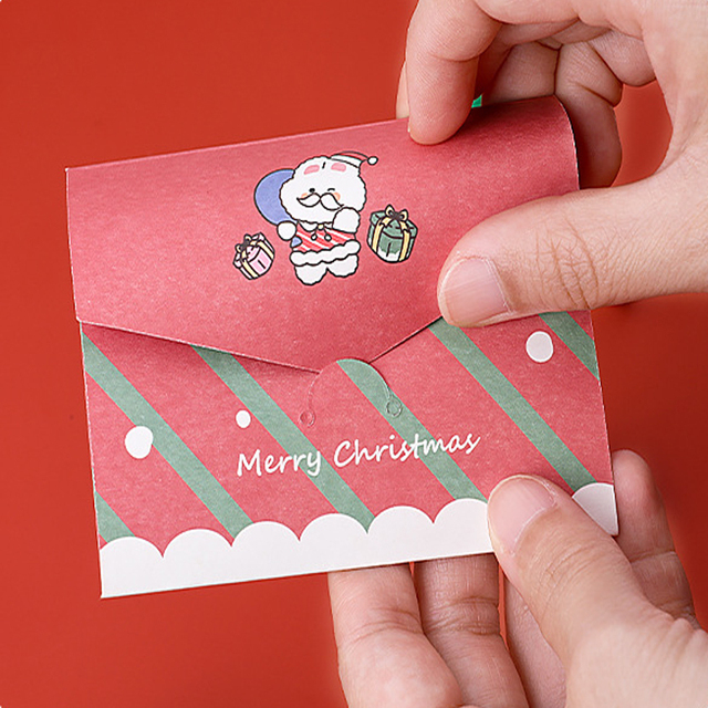 Karty z życzeniami Kawaii Cartoon Christmas - składane małe karty w kopercie do samodzielnego ozdabiania (1 sztuka) - Wianko - 10