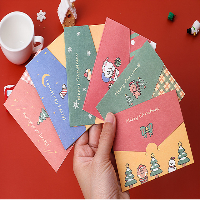 Karty z życzeniami Kawaii Cartoon Christmas - składane małe karty w kopercie do samodzielnego ozdabiania (1 sztuka) - Wianko - 11