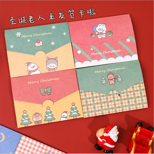 Karty z życzeniami Kawaii Cartoon Christmas - składane małe karty w kopercie do samodzielnego ozdabiania (1 sztuka) - Wianko - 2