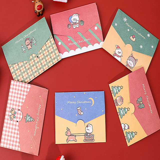 Karty z życzeniami Kawaii Cartoon Christmas - składane małe karty w kopercie do samodzielnego ozdabiania (1 sztuka) - Wianko - 9
