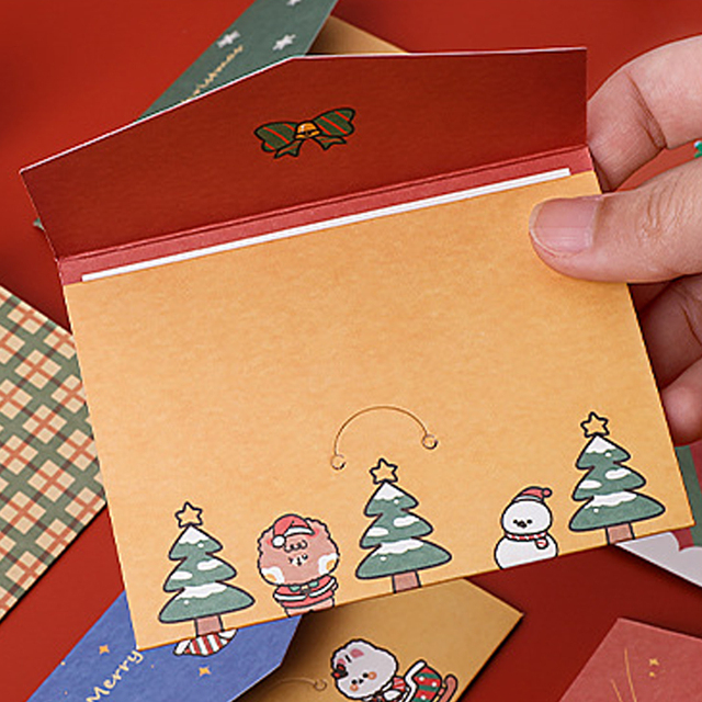 Karty z życzeniami Kawaii Cartoon Christmas - składane małe karty w kopercie do samodzielnego ozdabiania (1 sztuka) - Wianko - 12