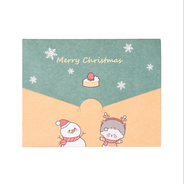 Karty z życzeniami Kawaii Cartoon Christmas - składane małe karty w kopercie do samodzielnego ozdabiania (1 sztuka) - Wianko - 6