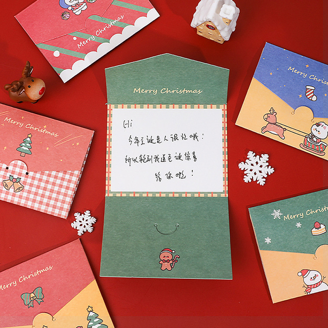 Karty z życzeniami Kawaii Cartoon Christmas - składane małe karty w kopercie do samodzielnego ozdabiania (1 sztuka) - Wianko - 7