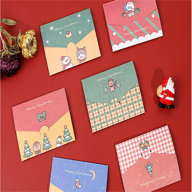Karty z życzeniami Kawaii Cartoon Christmas - składane małe karty w kopercie do samodzielnego ozdabiania (1 sztuka) - Wianko - 15