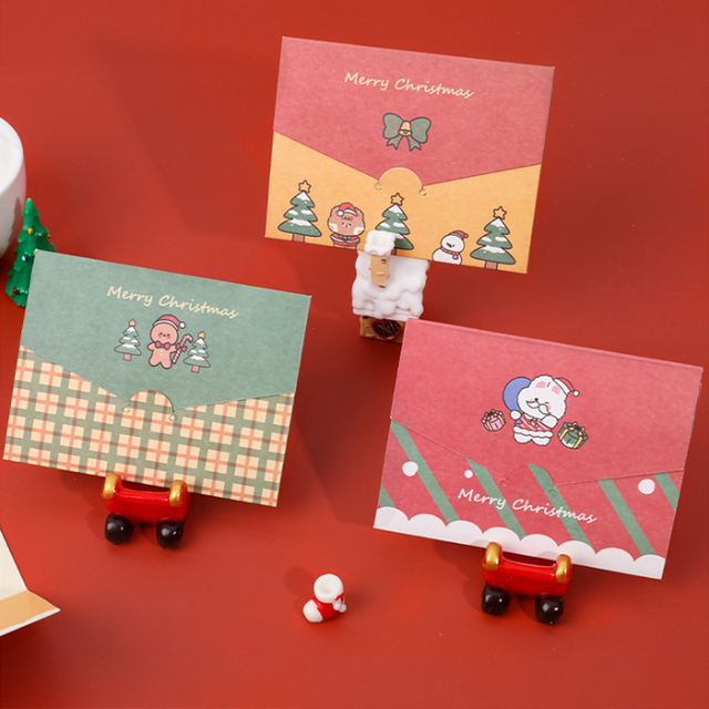 Karty z życzeniami Kawaii Cartoon Christmas - składane małe karty w kopercie do samodzielnego ozdabiania (1 sztuka) - Wianko - 4