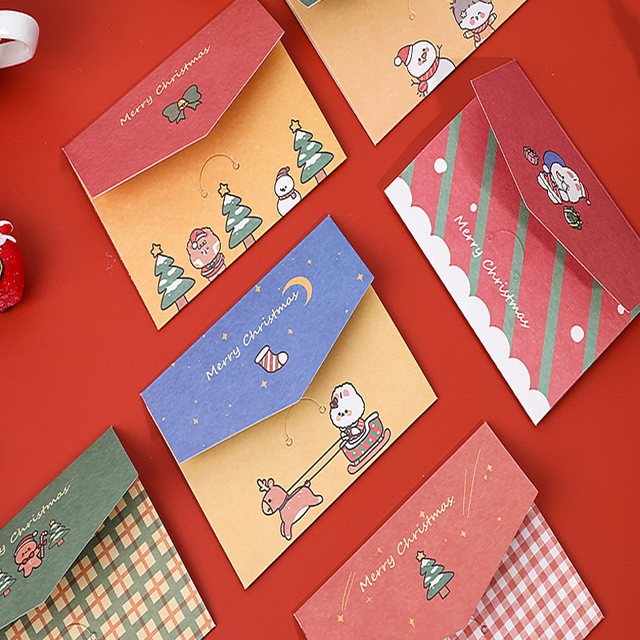 Karty z życzeniami Kawaii Cartoon Christmas - składane małe karty w kopercie do samodzielnego ozdabiania (1 sztuka) - Wianko - 14
