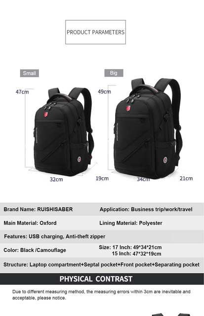 Męski plecak oxford anty-złodziej z portem USB, wodoodporny, podróżny, styl retro, 15/17 cali - Wianko - 18