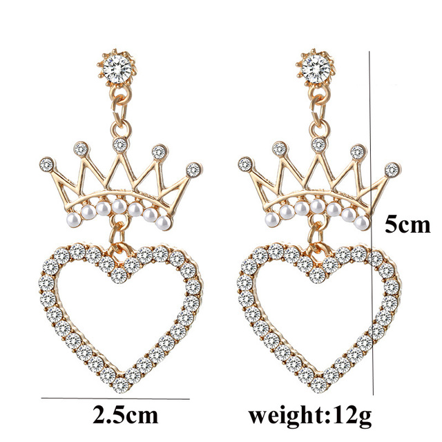 Kolczyki wiszące Exknl - kryształowa korona, geometryczne serce, biżuteria na ślub, przyjęcie, dziewczyny - Wianko - 18
