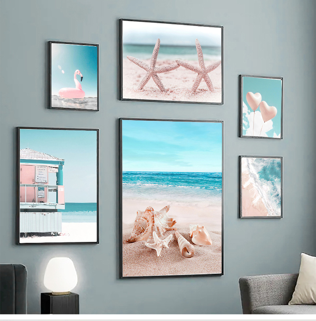 Obraz ścienny na płótnie Flamingo - nordyckie plakaty i druki zdjęć do salonu, plaża tropikalna morska rozgwiazda, surfing - Wianko - 2