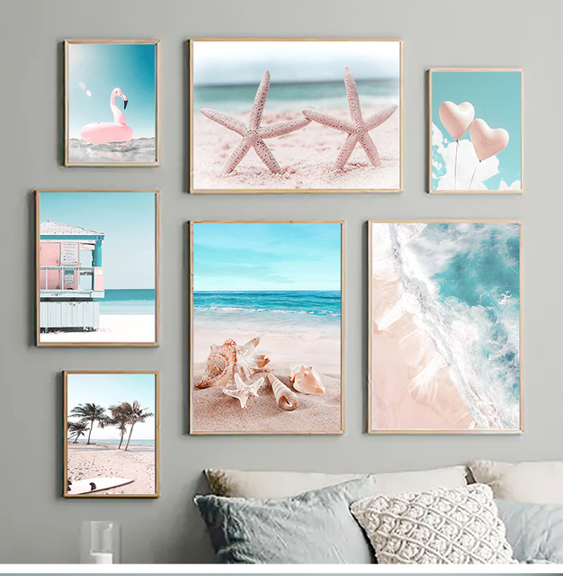 Obraz ścienny na płótnie Flamingo - nordyckie plakaty i druki zdjęć do salonu, plaża tropikalna morska rozgwiazda, surfing - Wianko - 1
