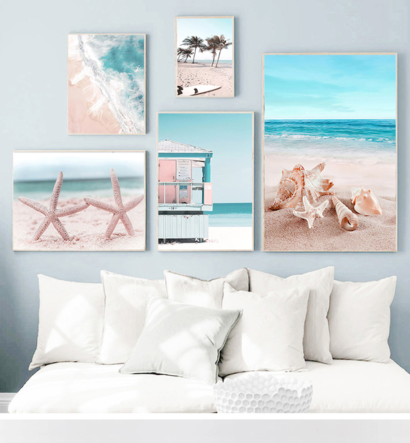 Obraz ścienny na płótnie Flamingo - nordyckie plakaty i druki zdjęć do salonu, plaża tropikalna morska rozgwiazda, surfing - Wianko - 4