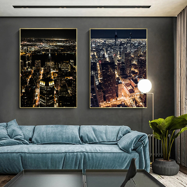 Miasto w nocy - plakaty i druki obrazów na płótnie, nowoczesne dekoracje do salonu - Wianko - 4