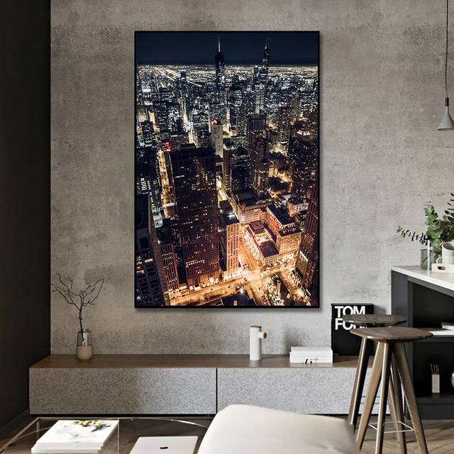 Miasto w nocy - plakaty i druki obrazów na płótnie, nowoczesne dekoracje do salonu - Wianko - 3
