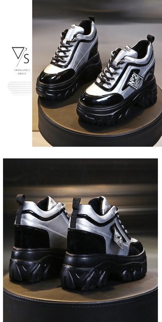 Chunky Sneakers 2021 dla kobiet - wysoka podeszwa, skórzane buty z grubą gumową podeszwą - Wianko - 11