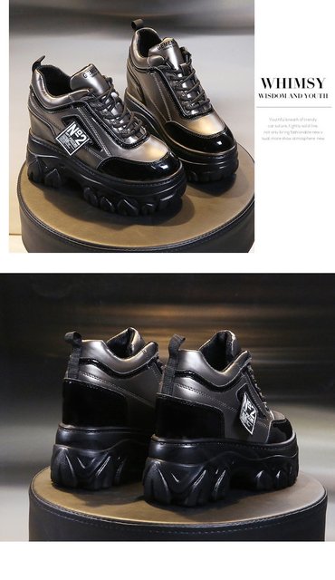 Chunky Sneakers 2021 dla kobiet - wysoka podeszwa, skórzane buty z grubą gumową podeszwą - Wianko - 10