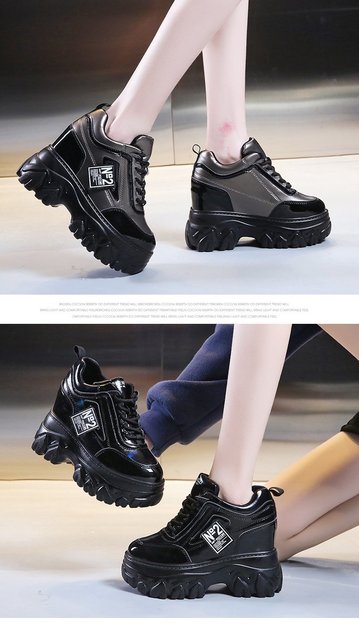 Chunky Sneakers 2021 dla kobiet - wysoka podeszwa, skórzane buty z grubą gumową podeszwą - Wianko - 6