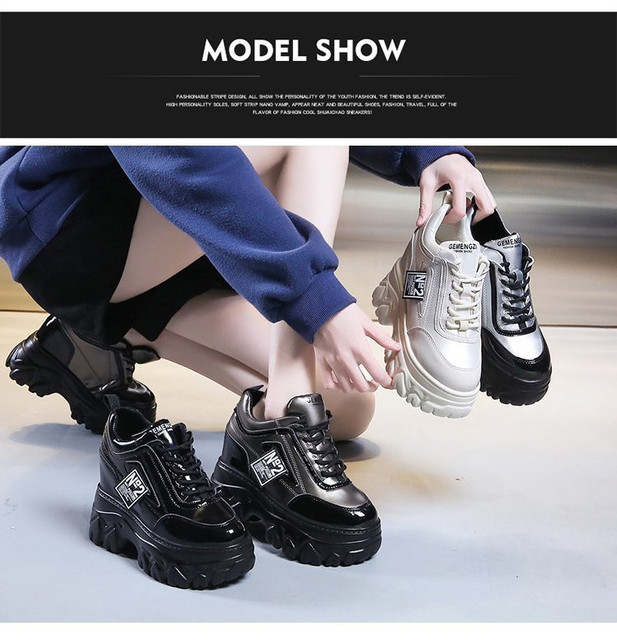 Chunky Sneakers 2021 dla kobiet - wysoka podeszwa, skórzane buty z grubą gumową podeszwą - Wianko - 4
