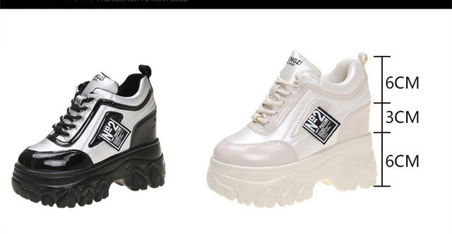 Chunky Sneakers 2021 dla kobiet - wysoka podeszwa, skórzane buty z grubą gumową podeszwą - Wianko - 3