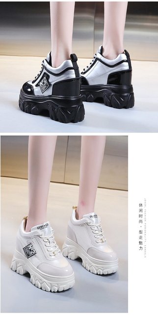 Chunky Sneakers 2021 dla kobiet - wysoka podeszwa, skórzane buty z grubą gumową podeszwą - Wianko - 8
