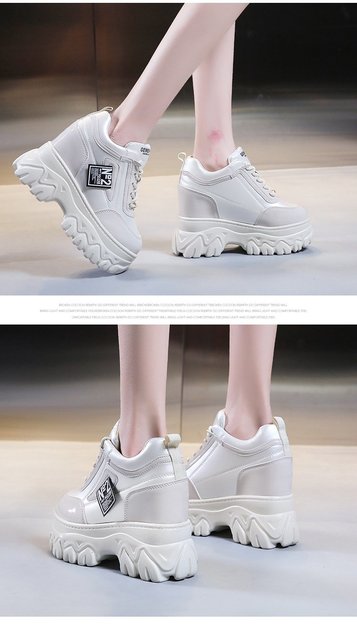 Chunky Sneakers 2021 dla kobiet - wysoka podeszwa, skórzane buty z grubą gumową podeszwą - Wianko - 9