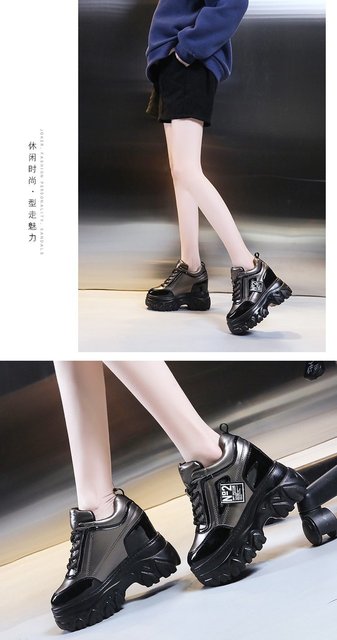 Chunky Sneakers 2021 dla kobiet - wysoka podeszwa, skórzane buty z grubą gumową podeszwą - Wianko - 5