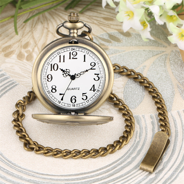 Kieszonkowy zegarek kwarcowy w stylu retro, brązowy z motywem masońskim, cyfry arabskie, miedziany łańcuszek - Wianko - 5