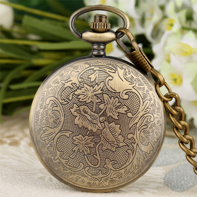Kieszonkowy zegarek kwarcowy w stylu retro, brązowy z motywem masońskim, cyfry arabskie, miedziany łańcuszek - Wianko - 7