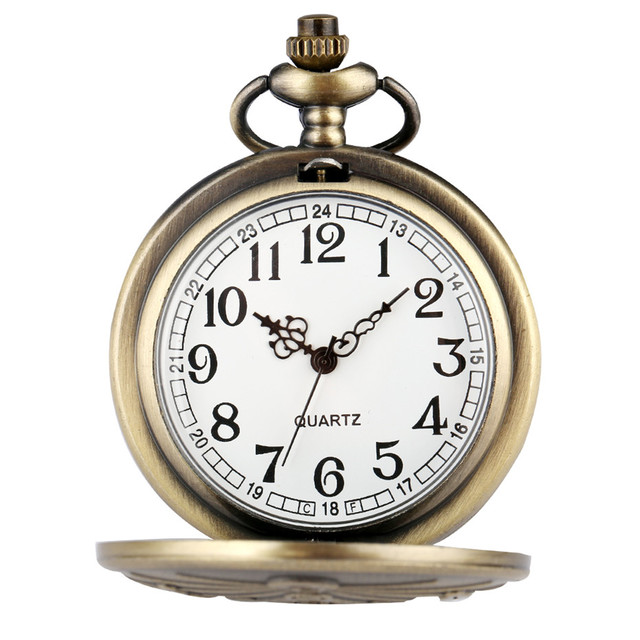 Kieszonkowy zegarek kwarcowy w stylu retro, brązowy z motywem masońskim, cyfry arabskie, miedziany łańcuszek - Wianko - 3