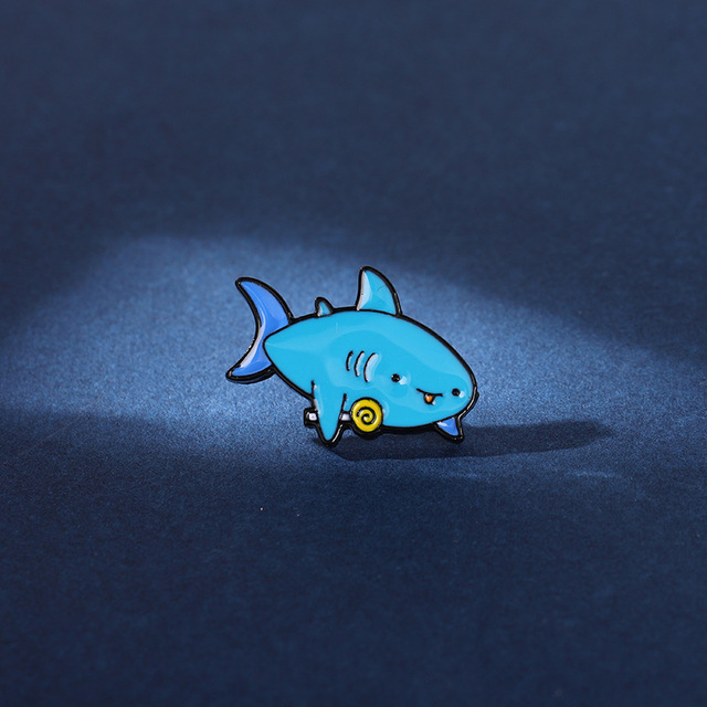 Zwierzęce szpilki emaliowane - niebieski rekin broszka - Wianko - 5