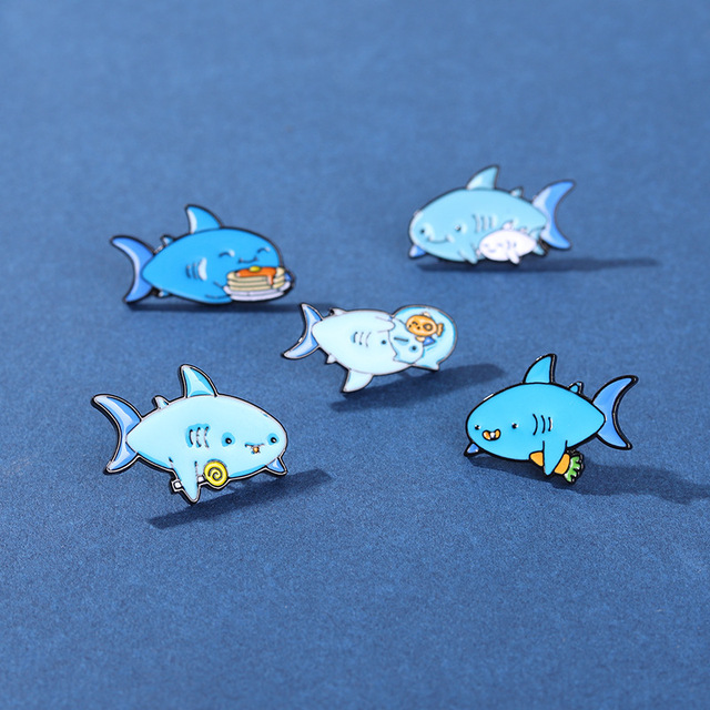 Zwierzęce szpilki emaliowane - niebieski rekin broszka - Wianko - 3