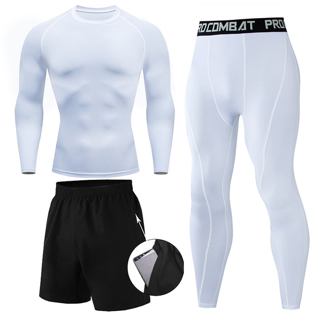 Męska kompresyjna odzież treningowa do biegania - rashguard, spodenki, legginsy (1-3 sztuki) - Wianko - 5