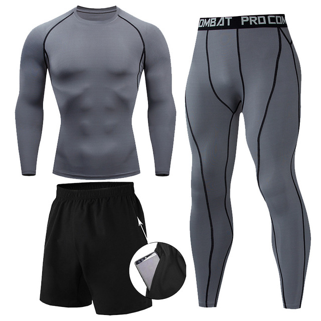 Męska kompresyjna odzież treningowa do biegania - rashguard, spodenki, legginsy (1-3 sztuki) - Wianko - 6