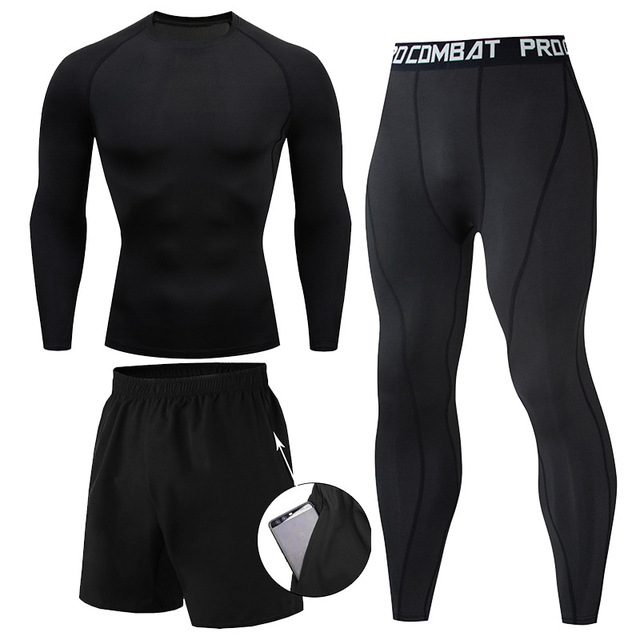 Męska kompresyjna odzież treningowa do biegania - rashguard, spodenki, legginsy (1-3 sztuki) - Wianko - 4