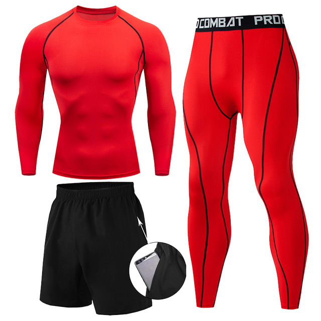 Męska kompresyjna odzież treningowa do biegania - rashguard, spodenki, legginsy (1-3 sztuki) - Wianko - 8