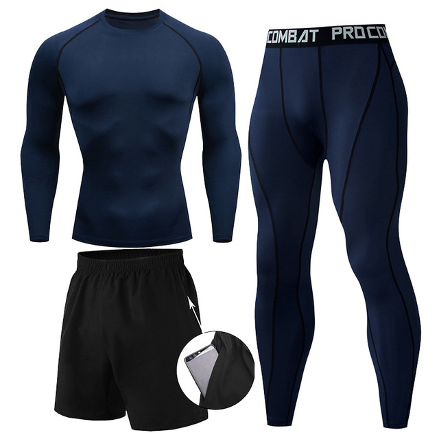 Męska kompresyjna odzież treningowa do biegania - rashguard, spodenki, legginsy (1-3 sztuki) - Wianko - 7