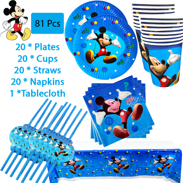 Zestaw jednorazowych naczyń Mickey Mouse na imprezę: kubek papierowy, talerz, serwetka, obrus, balon, dekoracje urodzinowe dla dzieci oraz Baby Shower - Wianko - 3