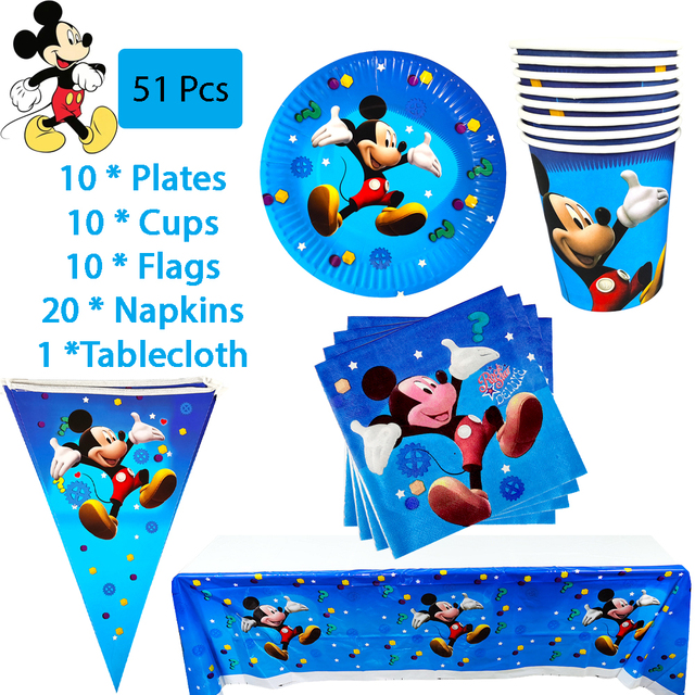 Zestaw jednorazowych naczyń Mickey Mouse na imprezę: kubek papierowy, talerz, serwetka, obrus, balon, dekoracje urodzinowe dla dzieci oraz Baby Shower - Wianko - 14