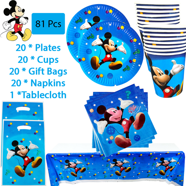 Zestaw jednorazowych naczyń Mickey Mouse na imprezę: kubek papierowy, talerz, serwetka, obrus, balon, dekoracje urodzinowe dla dzieci oraz Baby Shower - Wianko - 5