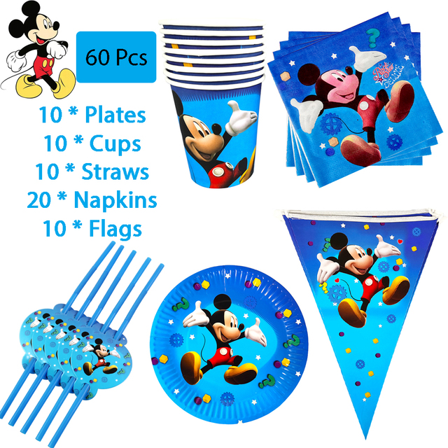 Zestaw jednorazowych naczyń Mickey Mouse na imprezę: kubek papierowy, talerz, serwetka, obrus, balon, dekoracje urodzinowe dla dzieci oraz Baby Shower - Wianko - 12