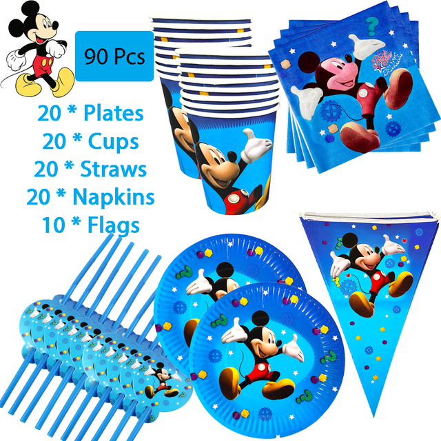 Zestaw jednorazowych naczyń Mickey Mouse na imprezę: kubek papierowy, talerz, serwetka, obrus, balon, dekoracje urodzinowe dla dzieci oraz Baby Shower - Wianko - 2