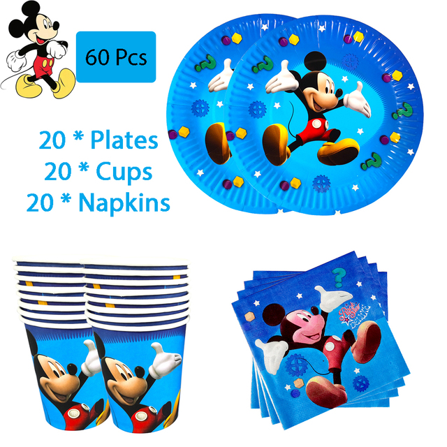 Zestaw jednorazowych naczyń Mickey Mouse na imprezę: kubek papierowy, talerz, serwetka, obrus, balon, dekoracje urodzinowe dla dzieci oraz Baby Shower - Wianko - 10