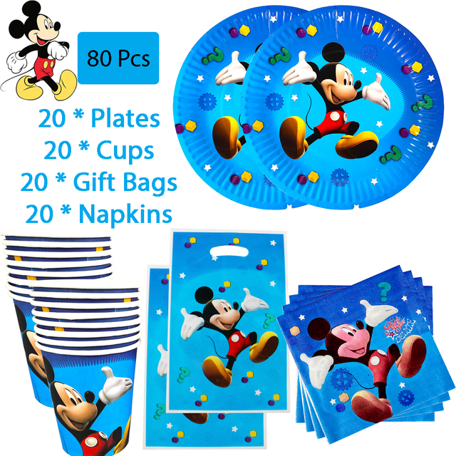 Zestaw jednorazowych naczyń Mickey Mouse na imprezę: kubek papierowy, talerz, serwetka, obrus, balon, dekoracje urodzinowe dla dzieci oraz Baby Shower - Wianko - 7