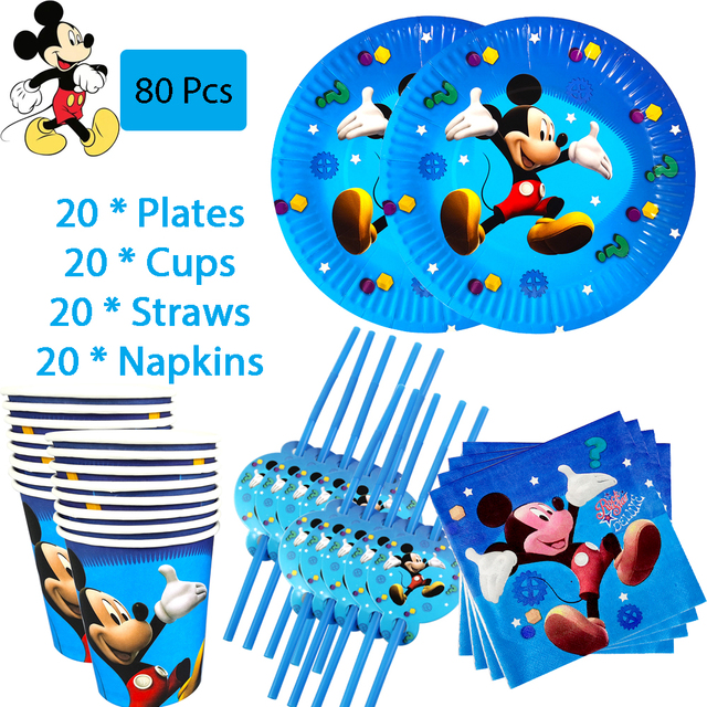 Zestaw jednorazowych naczyń Mickey Mouse na imprezę: kubek papierowy, talerz, serwetka, obrus, balon, dekoracje urodzinowe dla dzieci oraz Baby Shower - Wianko - 6