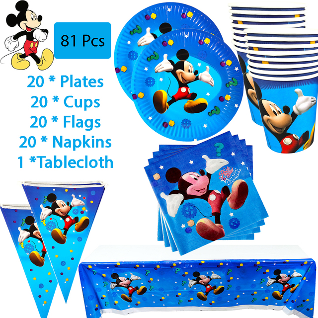 Zestaw jednorazowych naczyń Mickey Mouse na imprezę: kubek papierowy, talerz, serwetka, obrus, balon, dekoracje urodzinowe dla dzieci oraz Baby Shower - Wianko - 4
