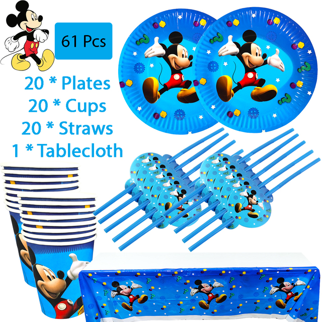 Zestaw jednorazowych naczyń Mickey Mouse na imprezę: kubek papierowy, talerz, serwetka, obrus, balon, dekoracje urodzinowe dla dzieci oraz Baby Shower - Wianko - 8